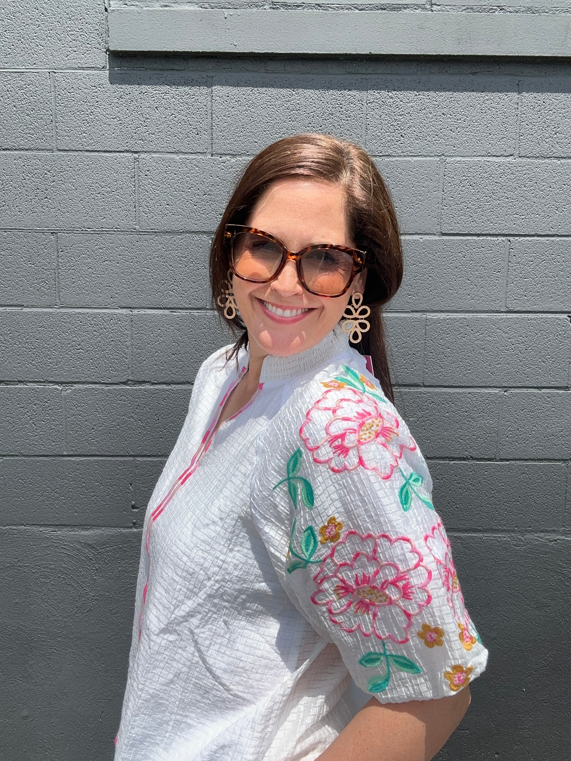 Ella Embroidered Puff Sleeve V-Neck Top - The Girl on Ivy