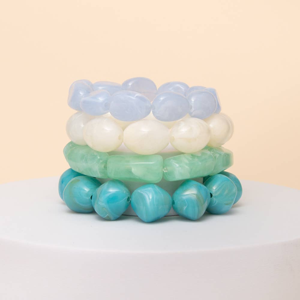 4 PC Multi Shape Marbled Stone Bead Stretch Bracelet Set - The Girl on Ivy