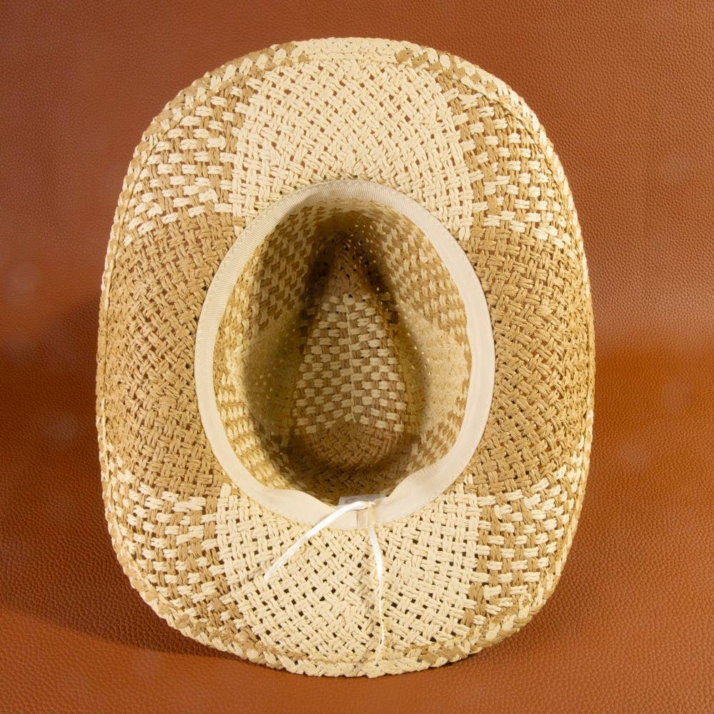 Two Tone Straw Braided Patches Cowboy Hat - The Girl on Ivy