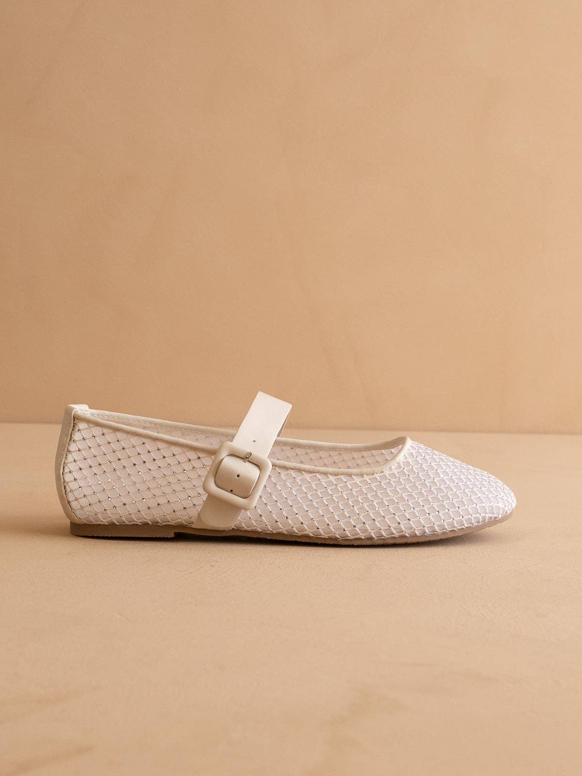The Gem Ivory Gem Embellished Mesh Mary Jane Flat - The Girl on Ivy