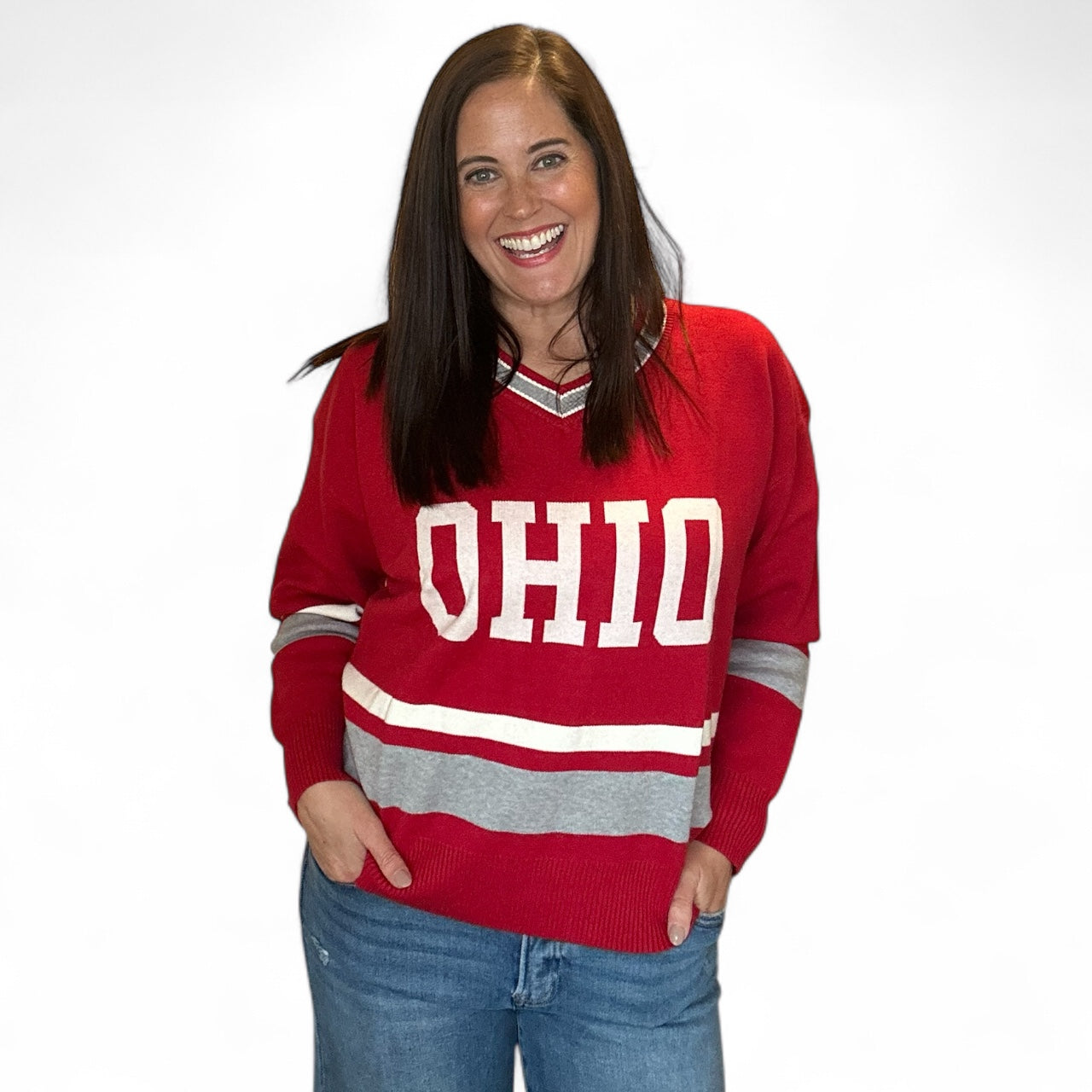 Ohio Logo V-Neck Varsity Sweater - The Girl on Ivy