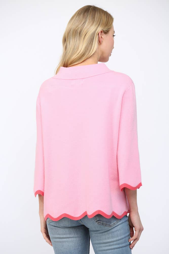 Jacquelyn SCALLOP EDGE DETAILED MOCK NECK SWEATER TOP (pink or blue) - The Girl on Ivy