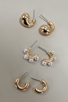 TRIO HUGGIE PEARL GOLD HOOP EARRINGS | 80E5596 - The Girl on Ivy