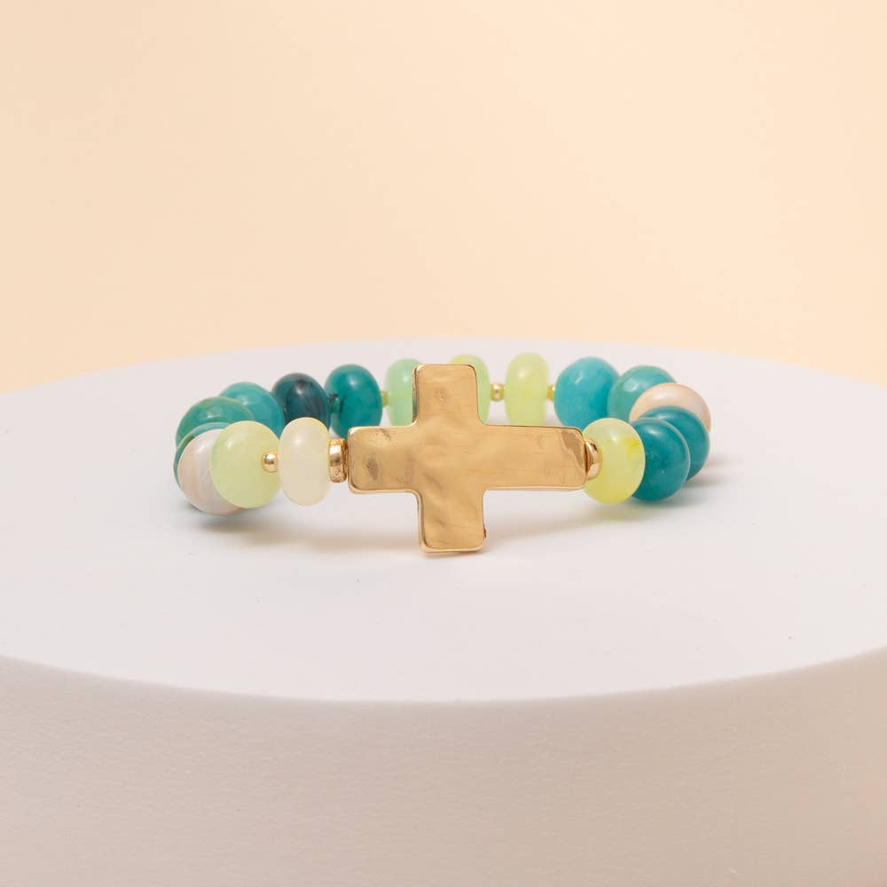 Multi-Color Marbled Glass Bead Stretch Bracelet - The Girl on Ivy