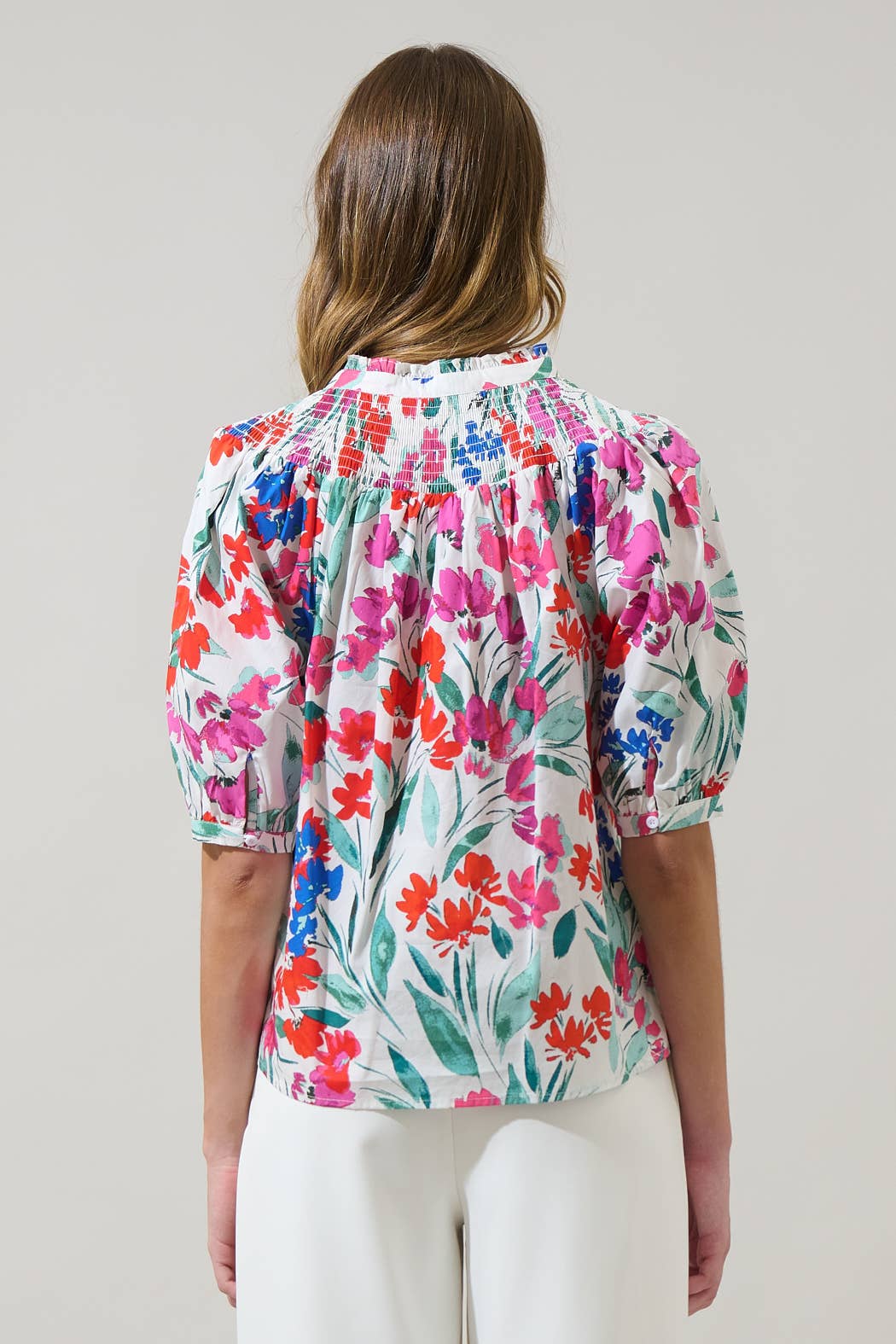 Kivia Blossom Smocked Mock Neck Top - The Girl on Ivy