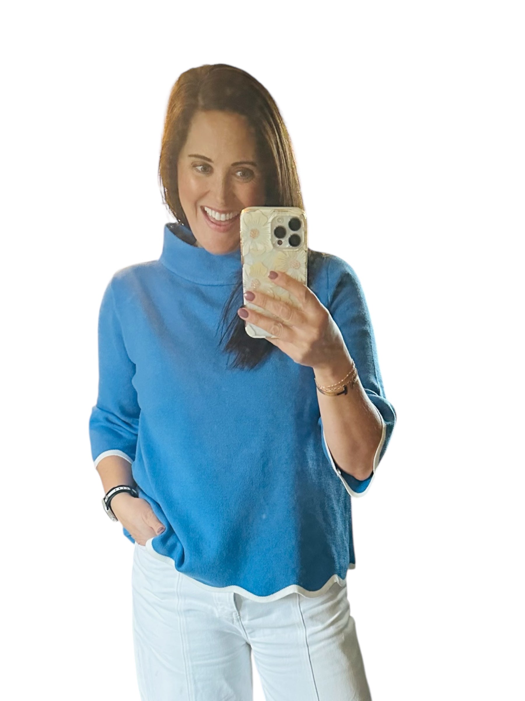 Jacquelyn SCALLOP EDGE DETAILED MOCK NECK SWEATER TOP (pink or blue) - The Girl on Ivy