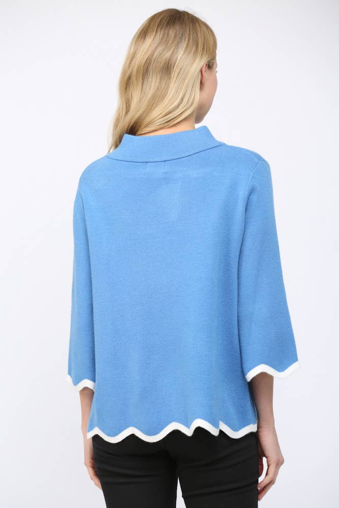 Jacquelyn SCALLOP EDGE DETAILED MOCK NECK SWEATER TOP (pink or blue) - The Girl on Ivy