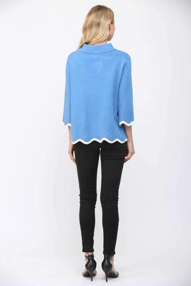 Jacquelyn SCALLOP EDGE DETAILED MOCK NECK SWEATER TOP (pink or blue) - The Girl on Ivy