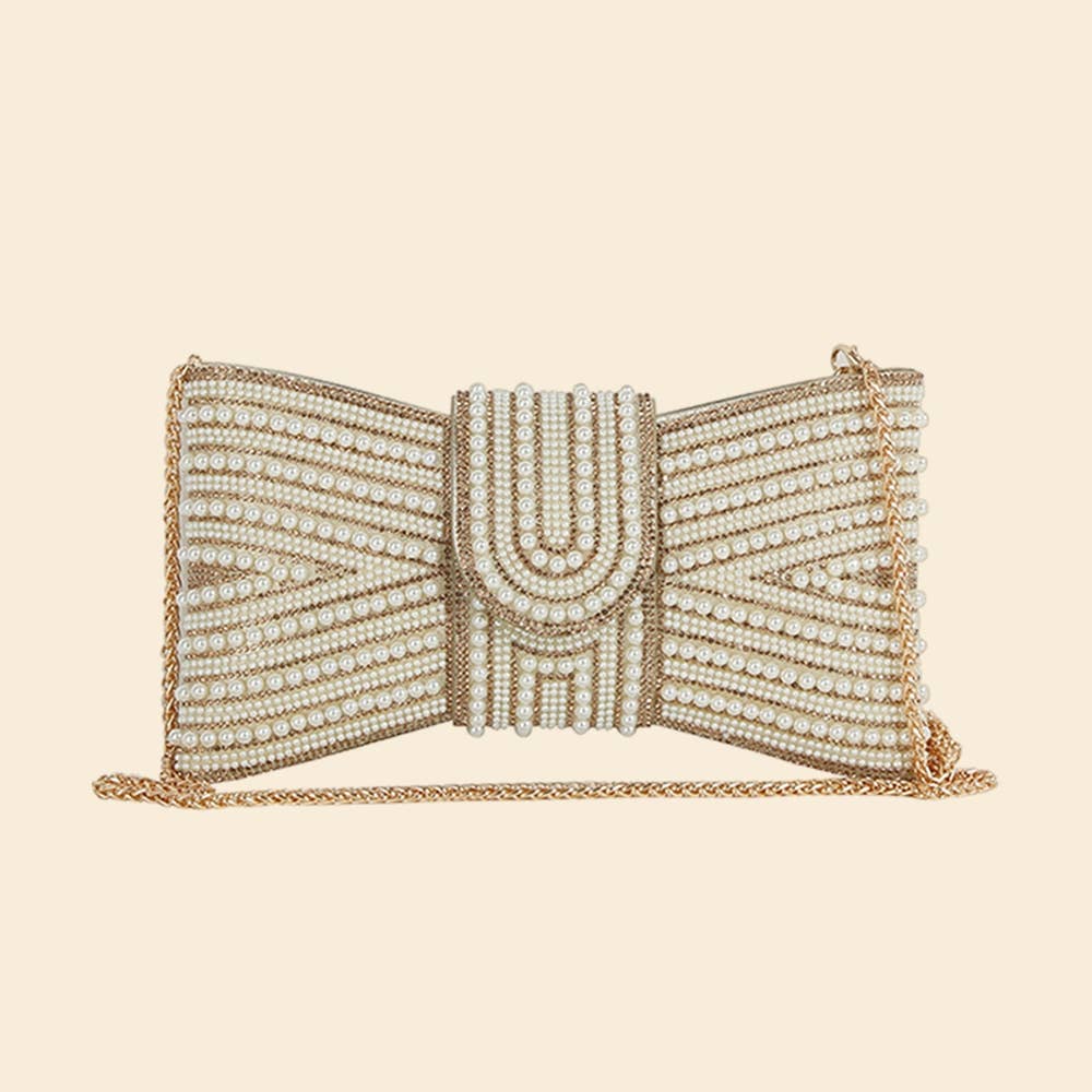 Spangle Pearl Bow Clutch Evening Bag - The Girl on Ivy