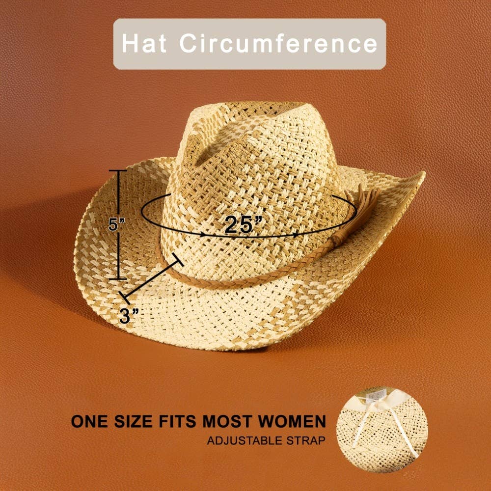 Two Tone Straw Braided Patches Cowboy Hat - The Girl on Ivy