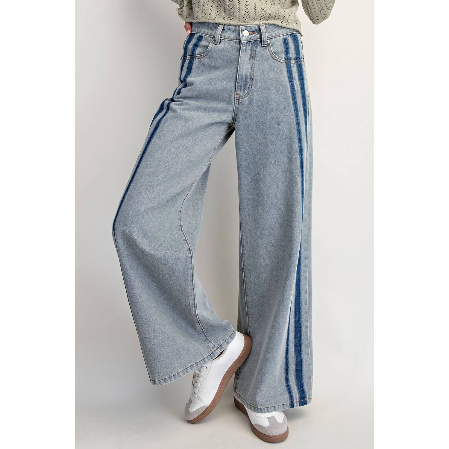 WASHED MID-RISE STRIPE JEANS - The Girl on Ivy