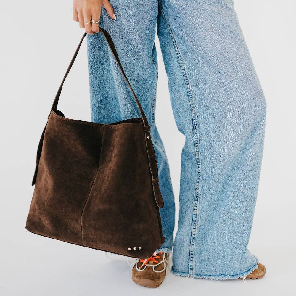 Oversized faux suede hobo shoulder bag 