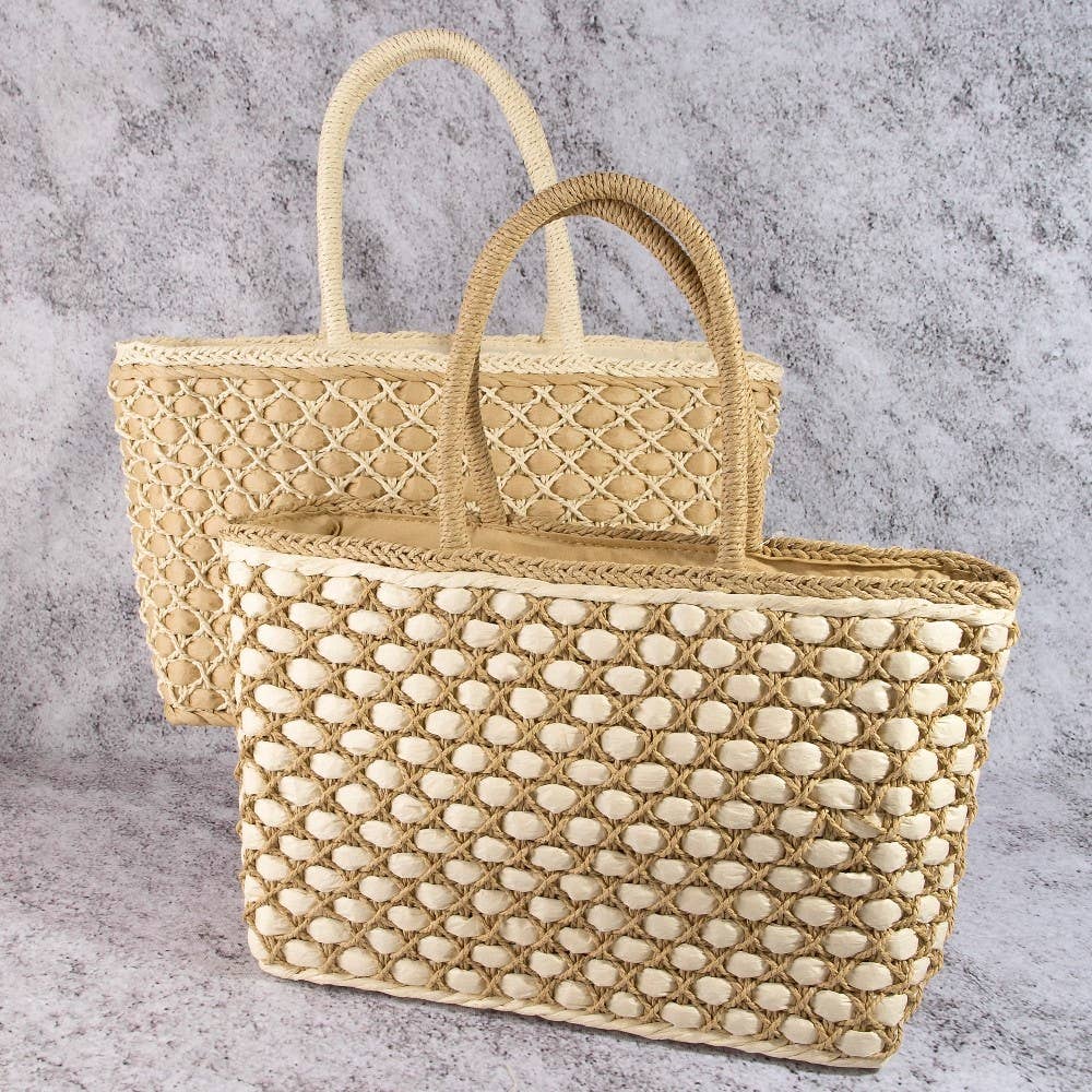 Woven Lattice Straw Tote Bag - The Girl on Ivy