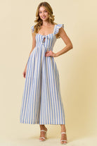 STRIPE COTTON GAUZE WIDE LEG CULOTTE JUMPSUIT - 28215R - The Girl on Ivy