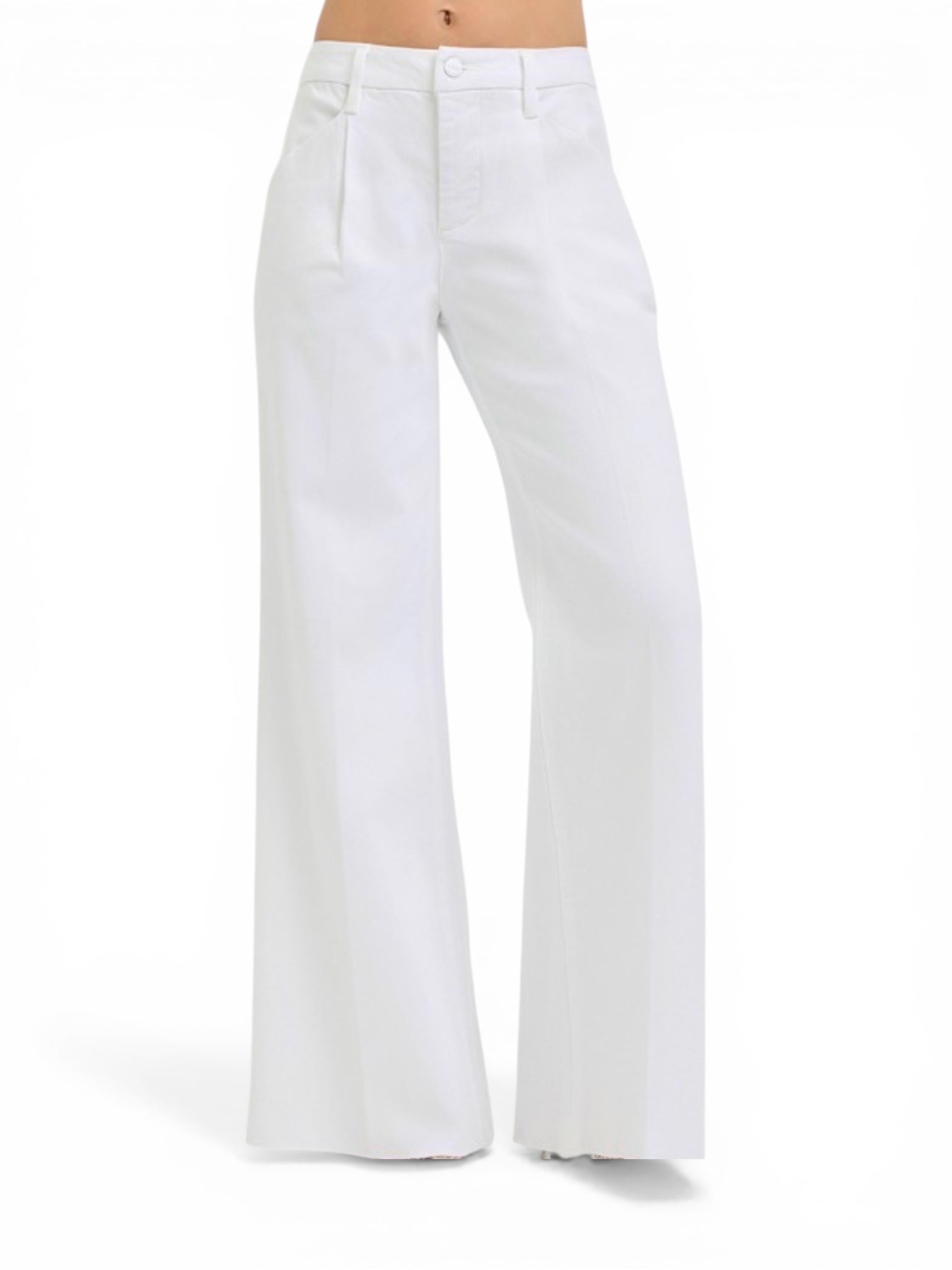 Tummy Control High Rise Wide Leg Pleated White Pants - The Girl on Ivy