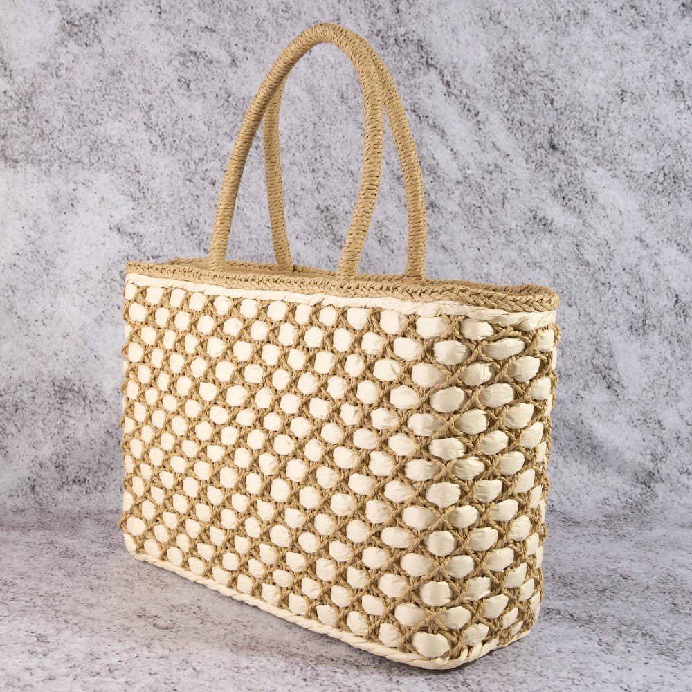 Woven Lattice Straw Tote Bag - The Girl on Ivy