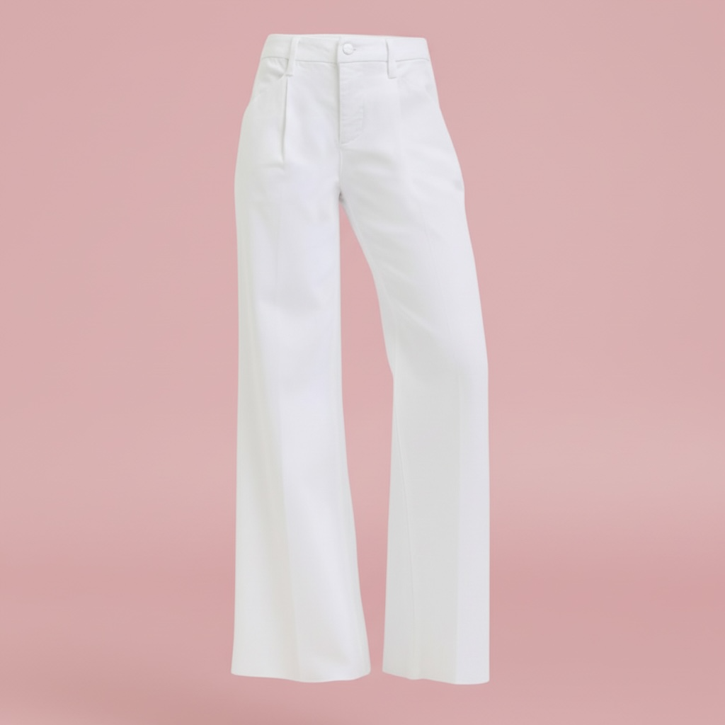 Tummy Control High Rise Wide Leg Pleated White Pants - The Girl on Ivy