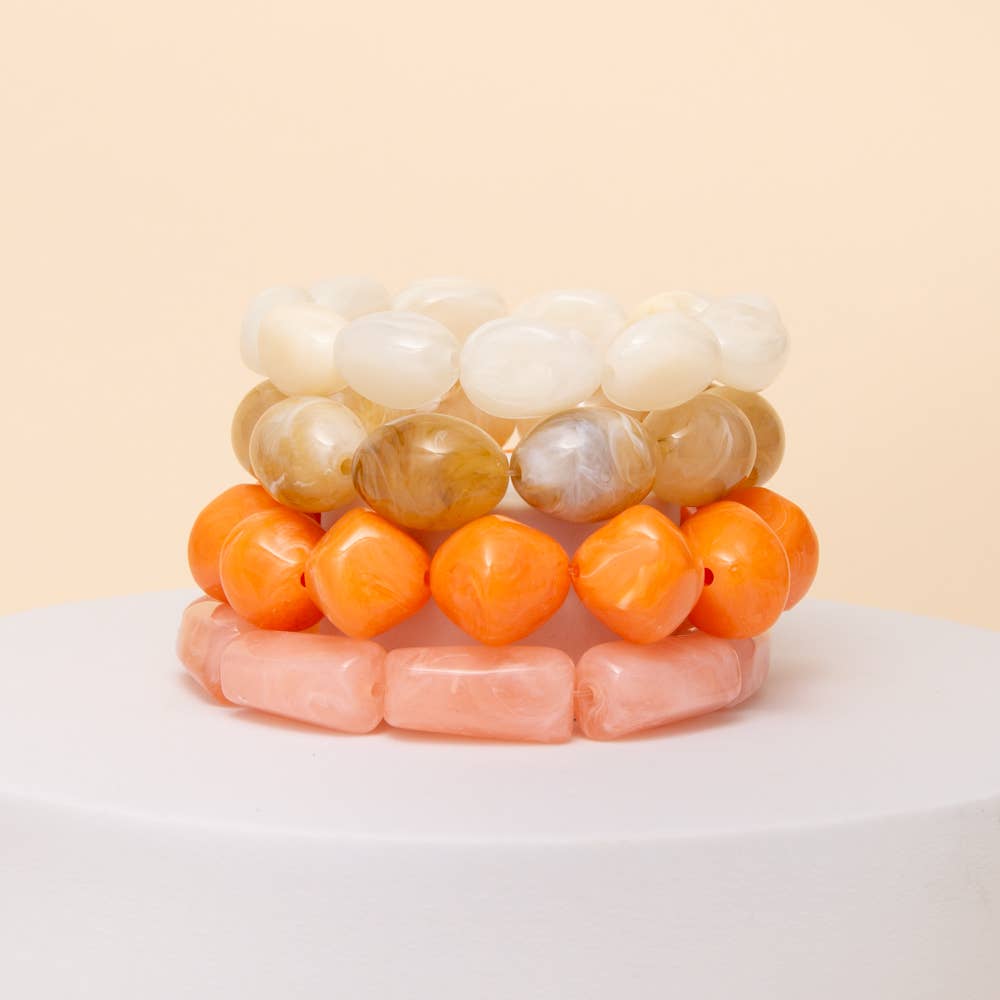 4 PC Multi Shape Marbled Stone Bead Stretch Bracelet Set - The Girl on Ivy