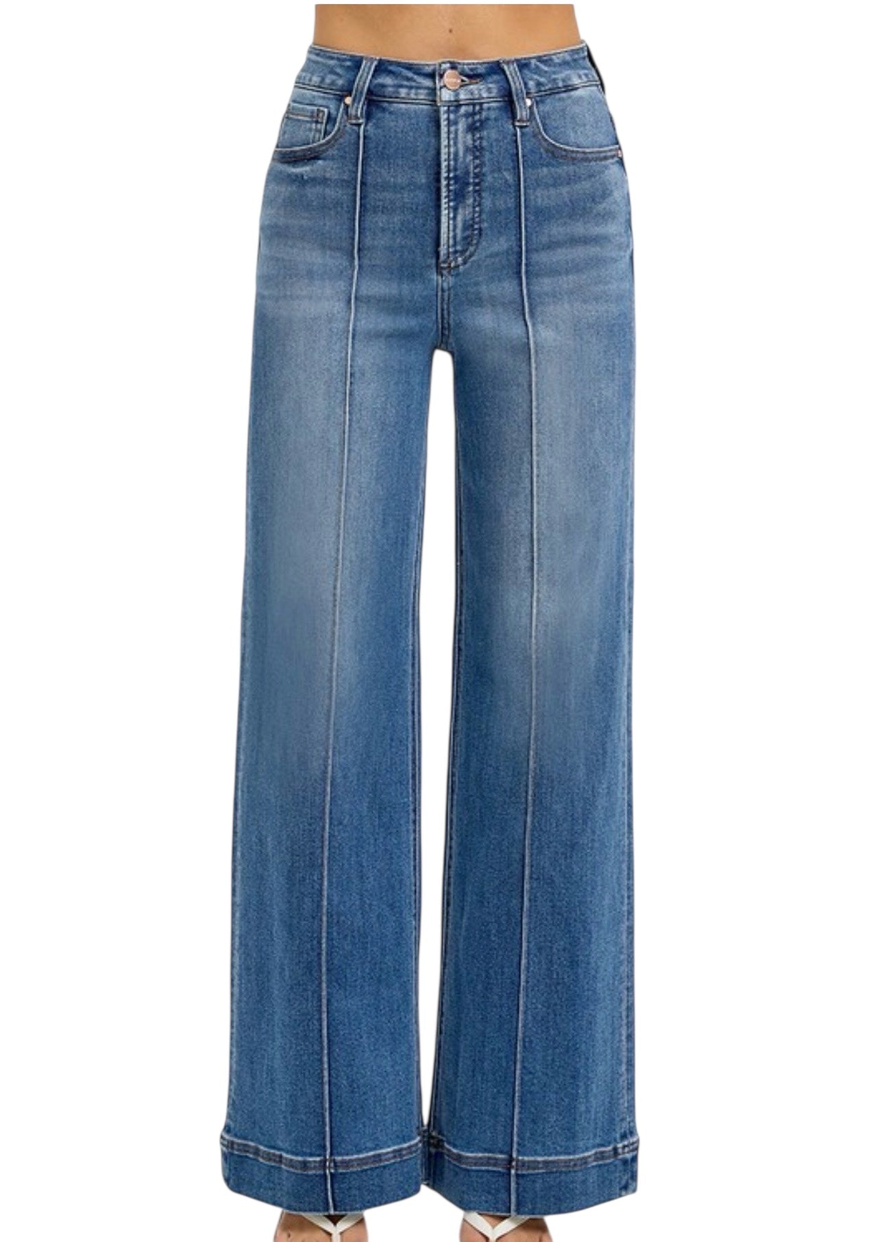 Tummy Control High Rise Wide Front Pintuck Jeans - The Girl on Ivy