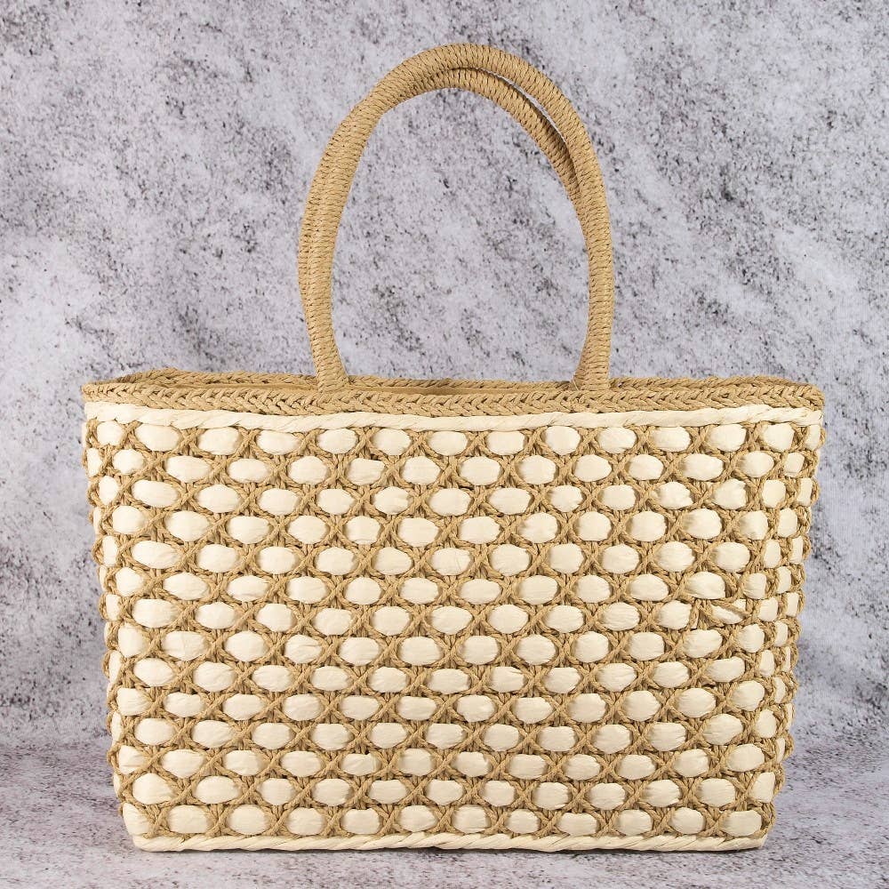 Woven Lattice Straw Tote Bag - The Girl on Ivy