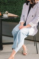 Arlah Navy/White Striped Oversized Blazer - The Girl on Ivy