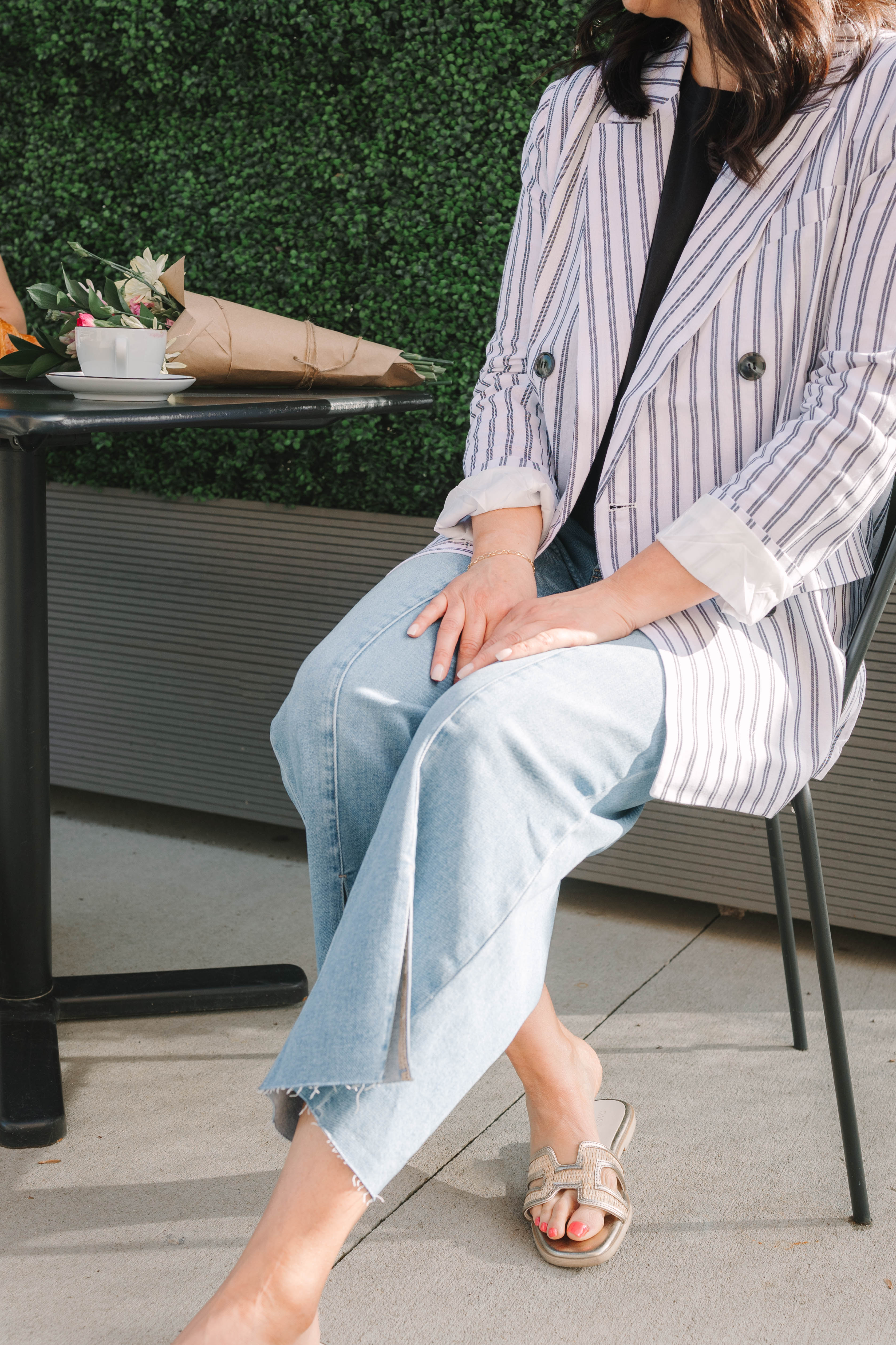 Arlah Navy/White Striped Oversized Blazer - The Girl on Ivy