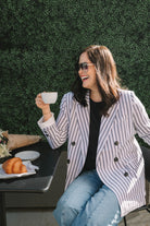 Arlah Navy/White Striped Oversized Blazer - The Girl on Ivy