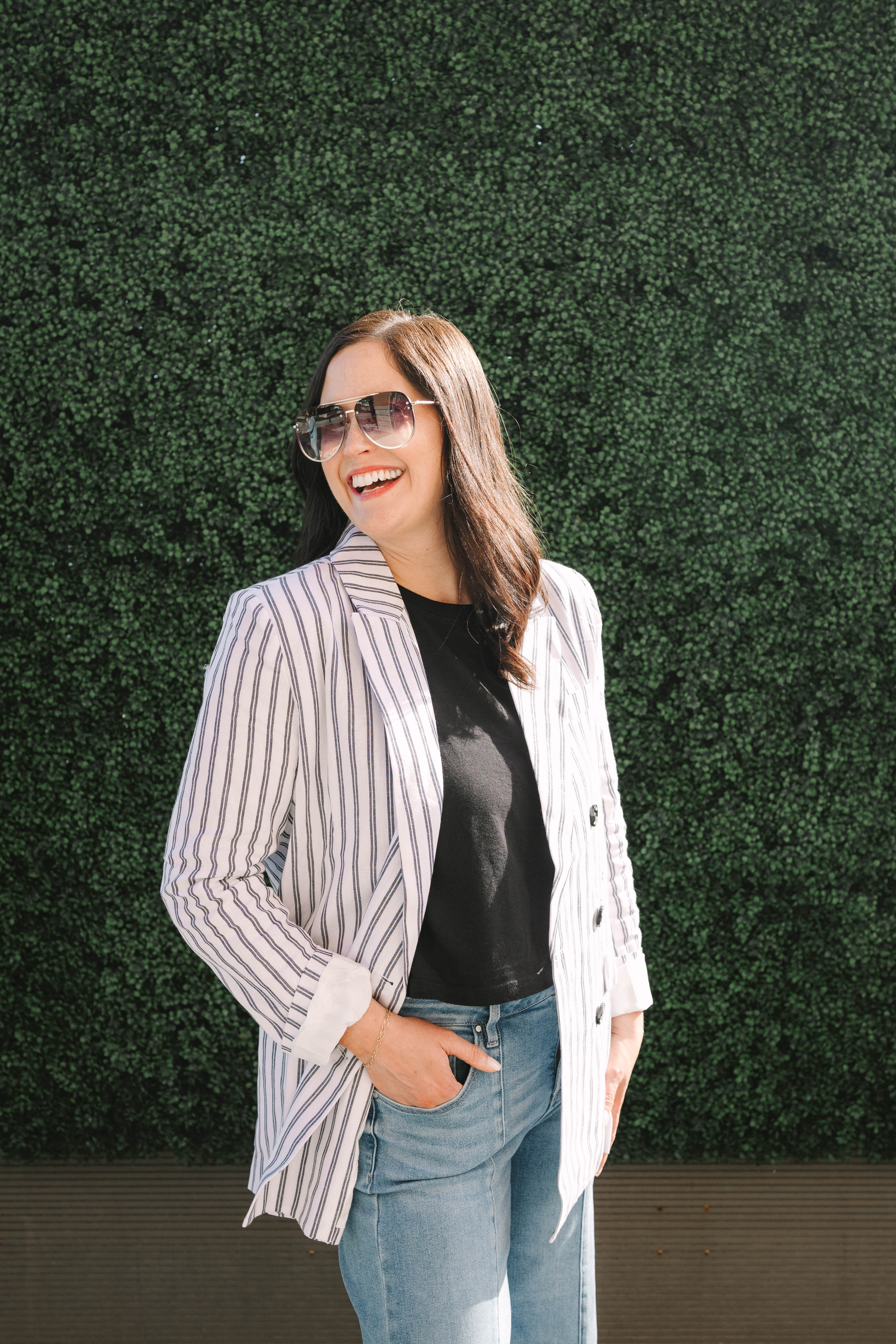 Arlah Navy/White Striped Oversized Blazer - The Girl on Ivy