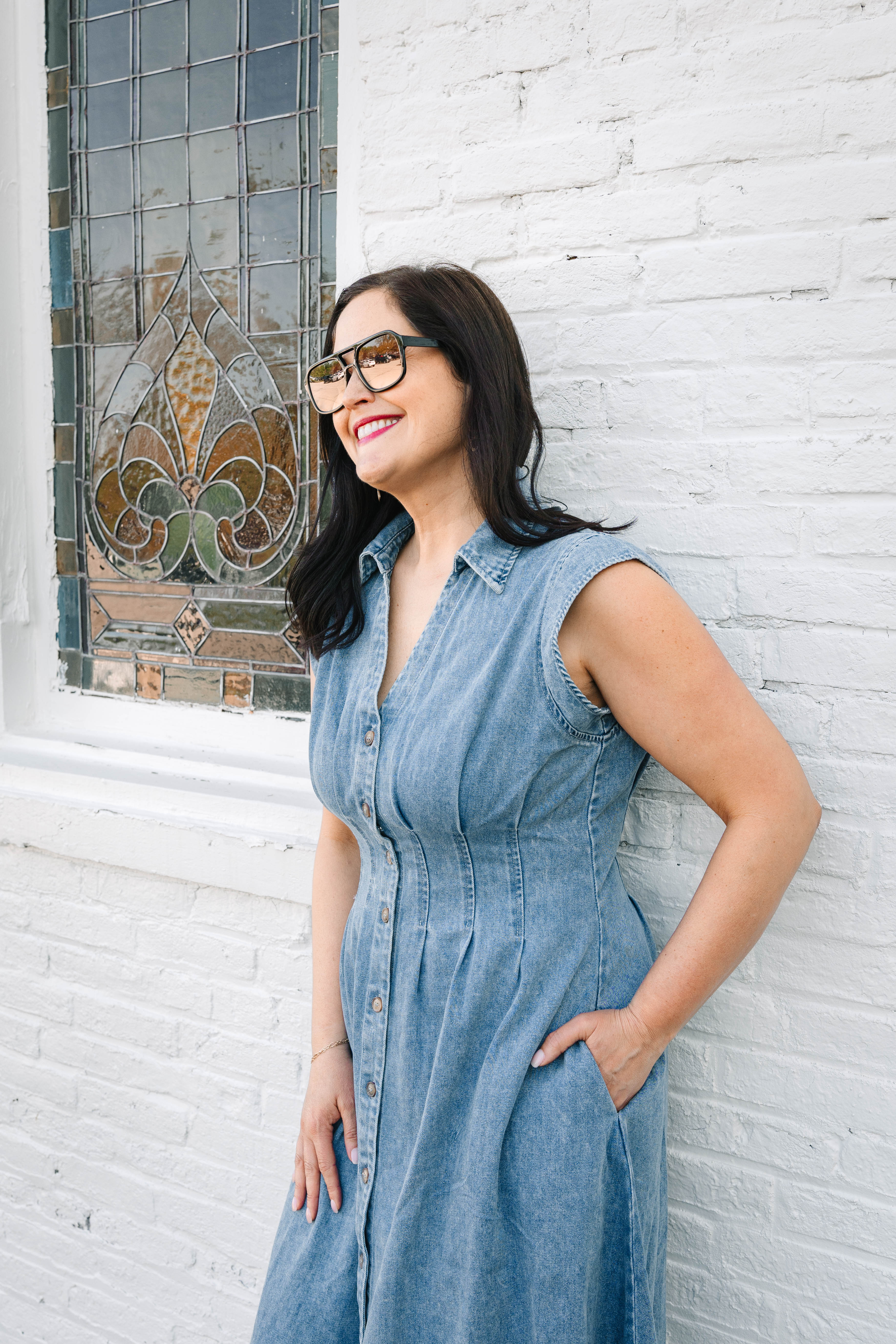 Allison Washed Denim Midi Dress with Cinched Waist - The Girl on Ivy