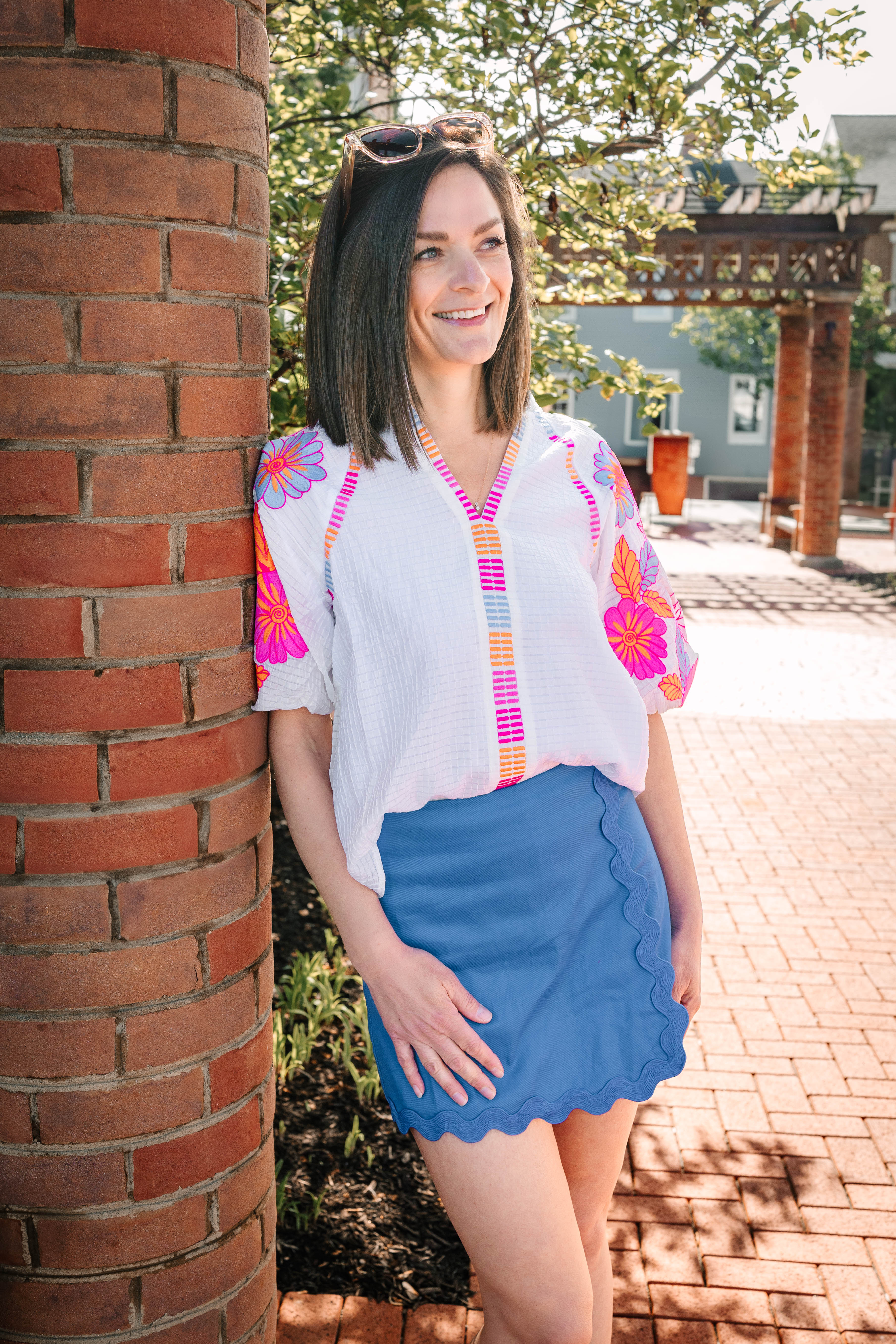Claudia Woven Blue Skort with Ric Rac Trim - The Girl on Ivy