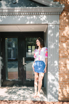 Claudia Woven Blue Skort with Ric Rac Trim - The Girl on Ivy