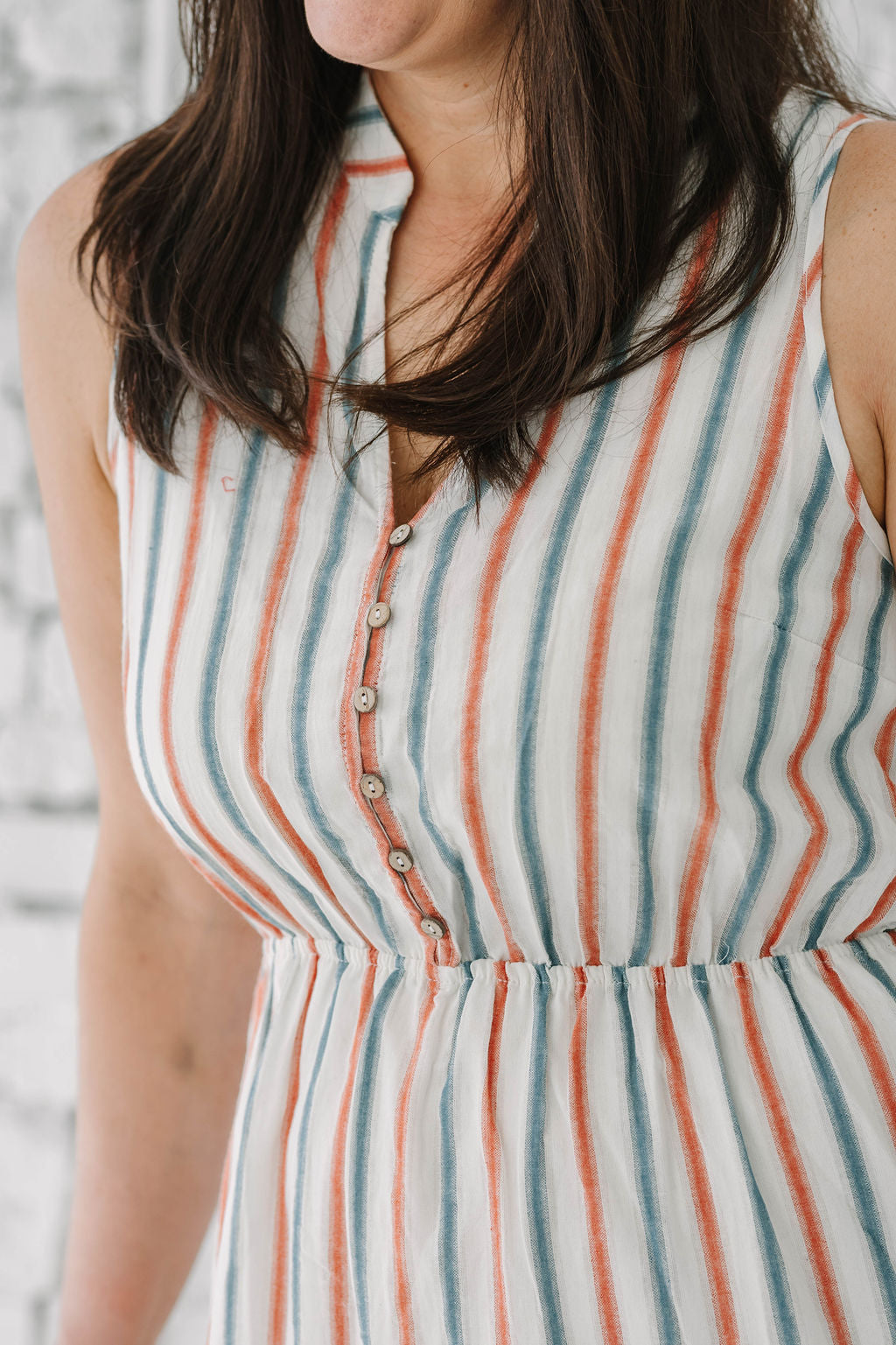 Striped Button Front 100%Cotton Tired Midi Dress - The Girl on Ivy