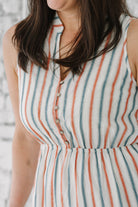 Striped Button Front 100%Cotton Tired Midi Dress - The Girl on Ivy