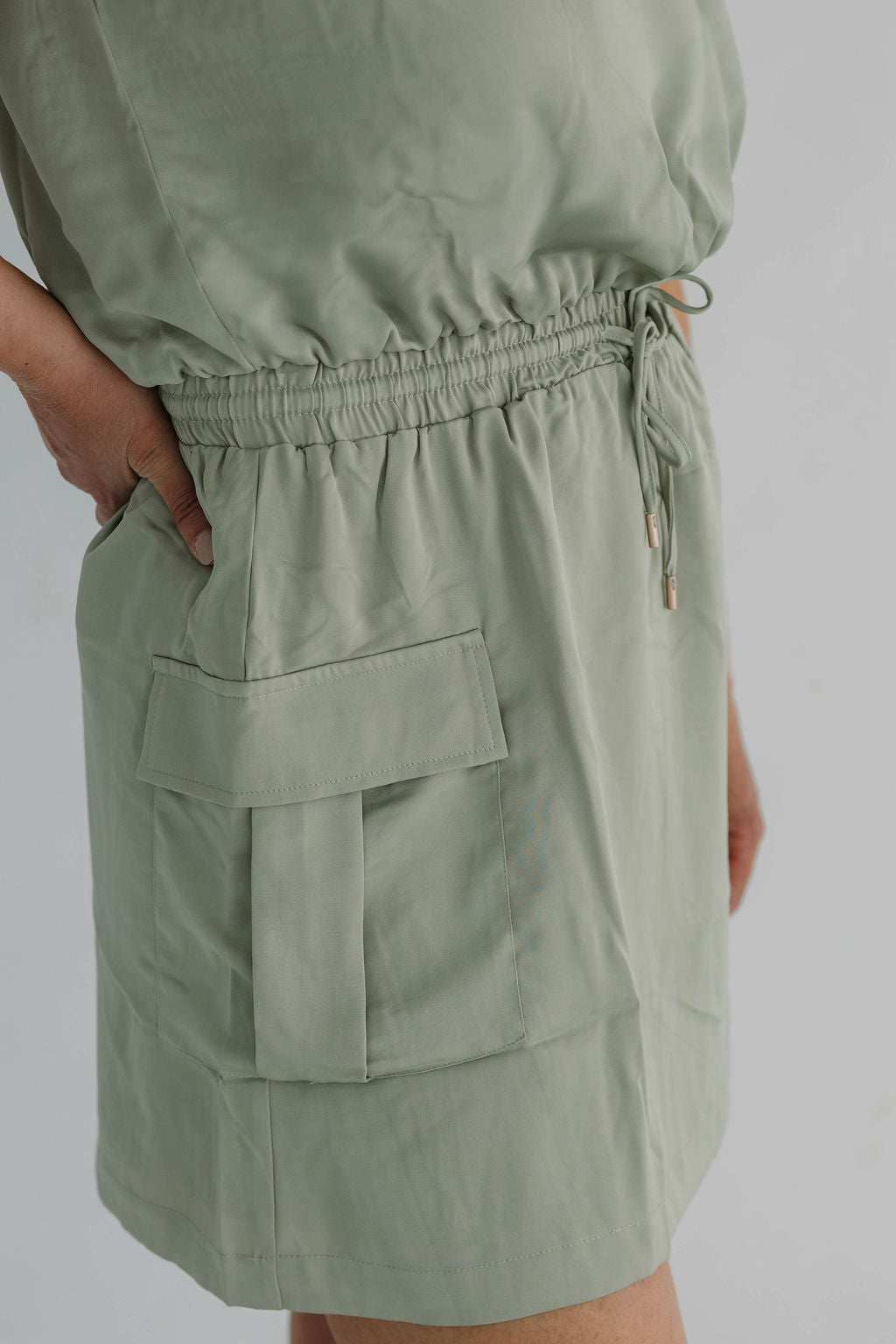 Sage Muscle Utility Mini Dress - The Girl on Ivy