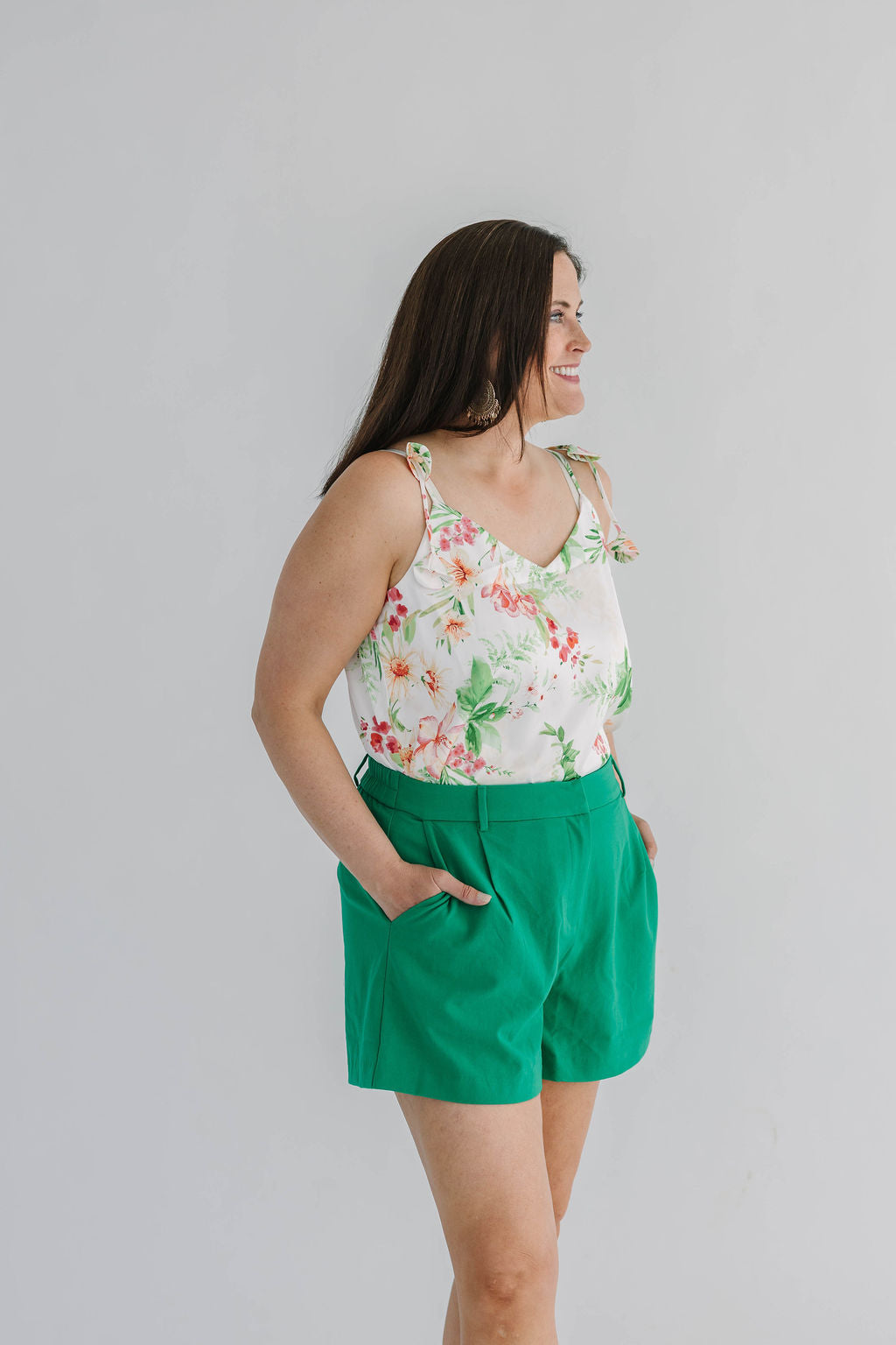 floral satin spaghetti strap top with floral tassels