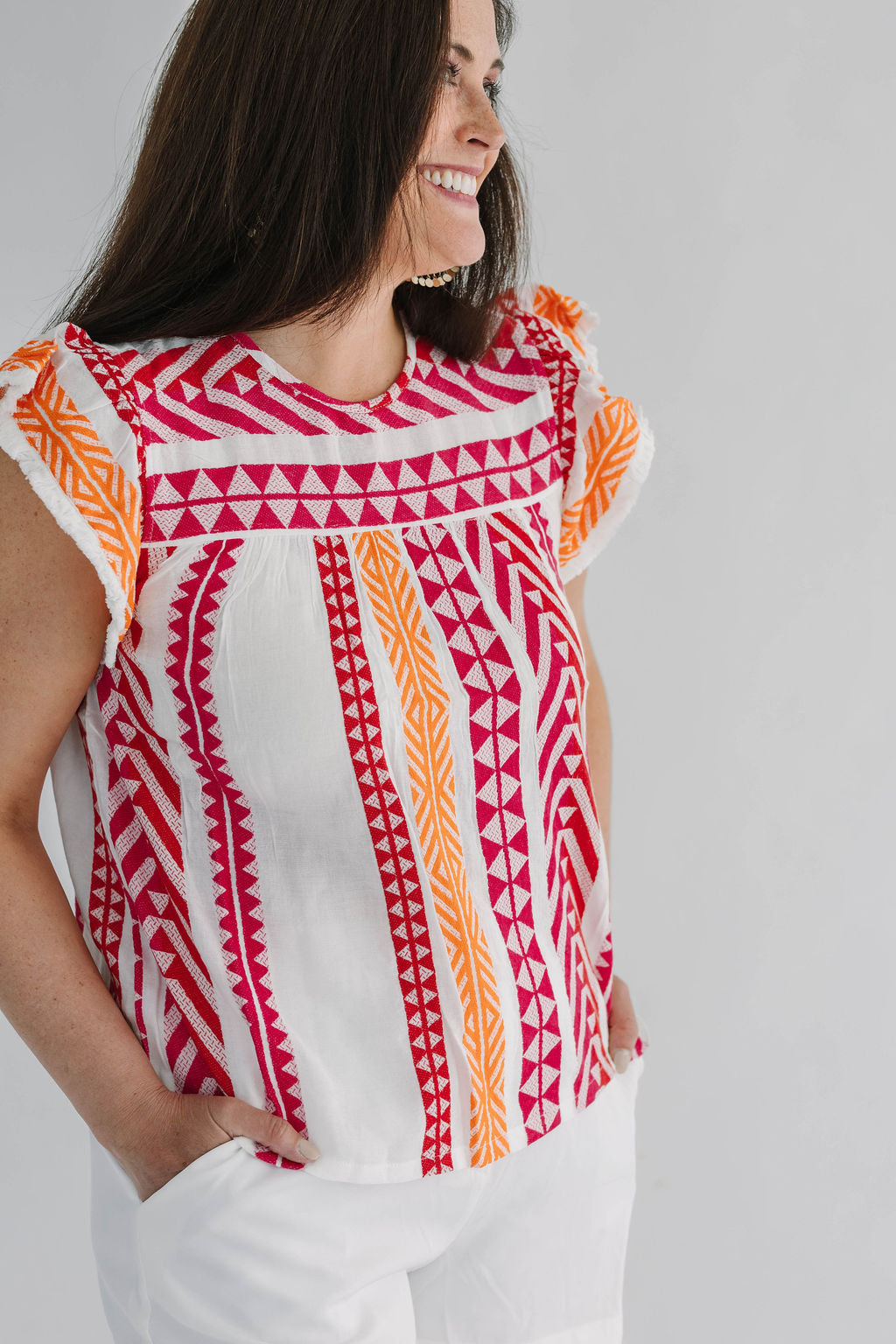 Finley Flutter Sleeve Knit Pattern Top - The Girl on Ivy