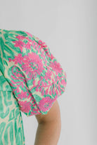 Evelyn Embroidery Detail Puff Sleeve Abstract Pattern Top - The Girl on Ivy