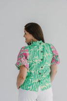 Evelyn Embroidery Detail Puff Sleeve Abstract Pattern Top - The Girl on Ivy