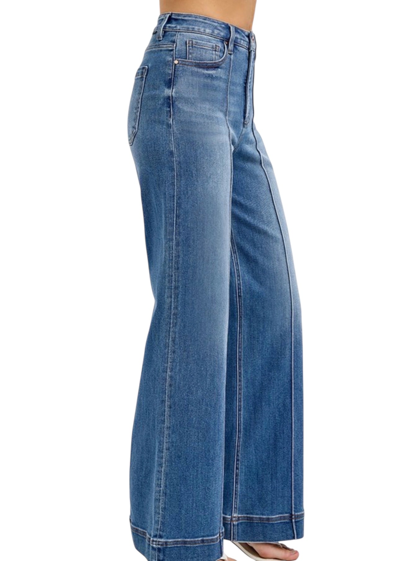Tummy Control High Rise Wide Front Pintuck Jeans - The Girl on Ivy