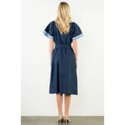 Short Sleeve Trimmed V-Neck Belted Dress - The Girl on Ivy