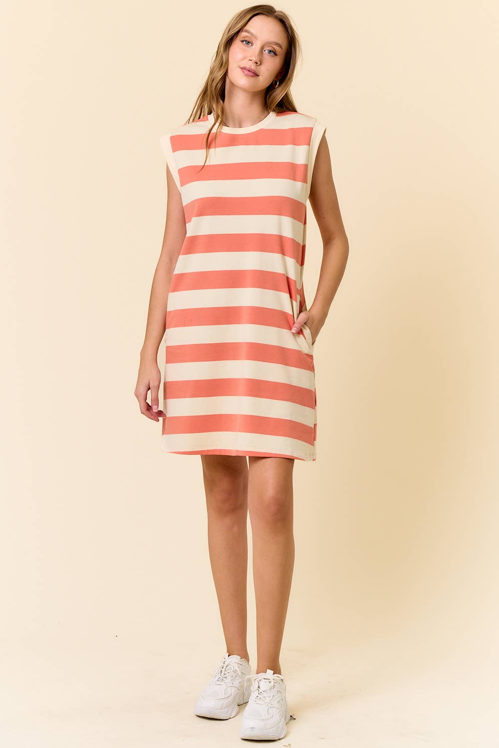 RUGBY STRIPED FRENCH TERRY CAP SLEEVE MINI DRESS (2 color options) - The Girl on Ivy