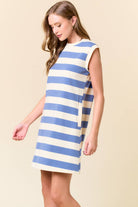 RUGBY STRIPED FRENCH TERRY CAP SLEEVE MINI DRESS (2 color options) - The Girl on Ivy