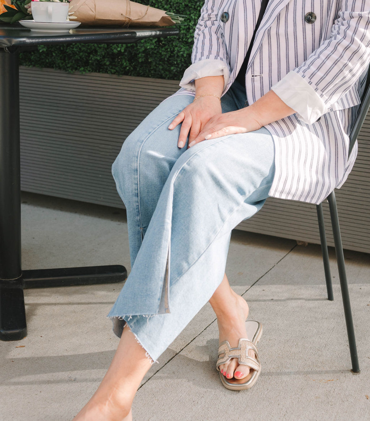 Medium Wash Risen Tummy Control Mid Rise Front Slit Jeans - The Girl on Ivy