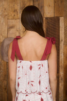 FLORAL EMBROIDERY DETAIL TIE STRAP SCALLOP HEM TOP (2 Color Options) - The Girl on Ivy