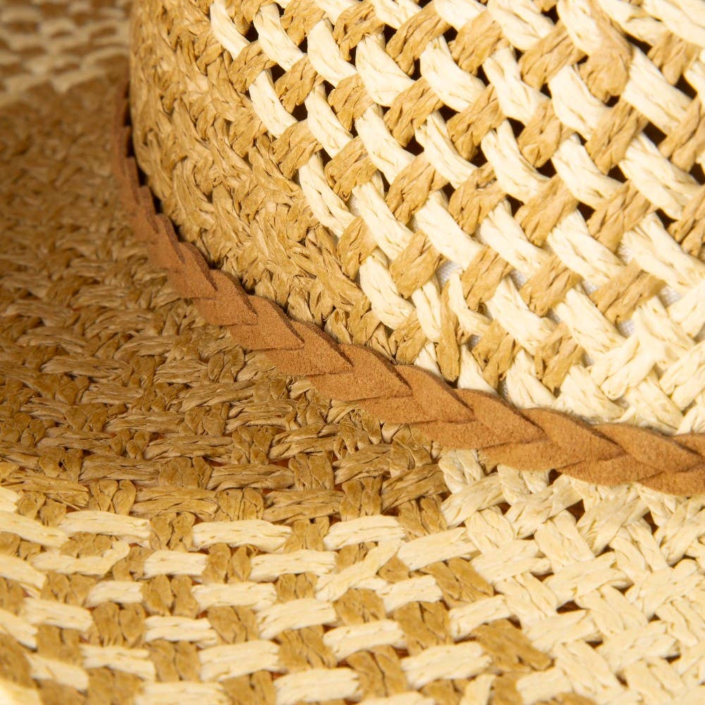 Two Tone Straw Braided Patches Cowboy Hat - The Girl on Ivy