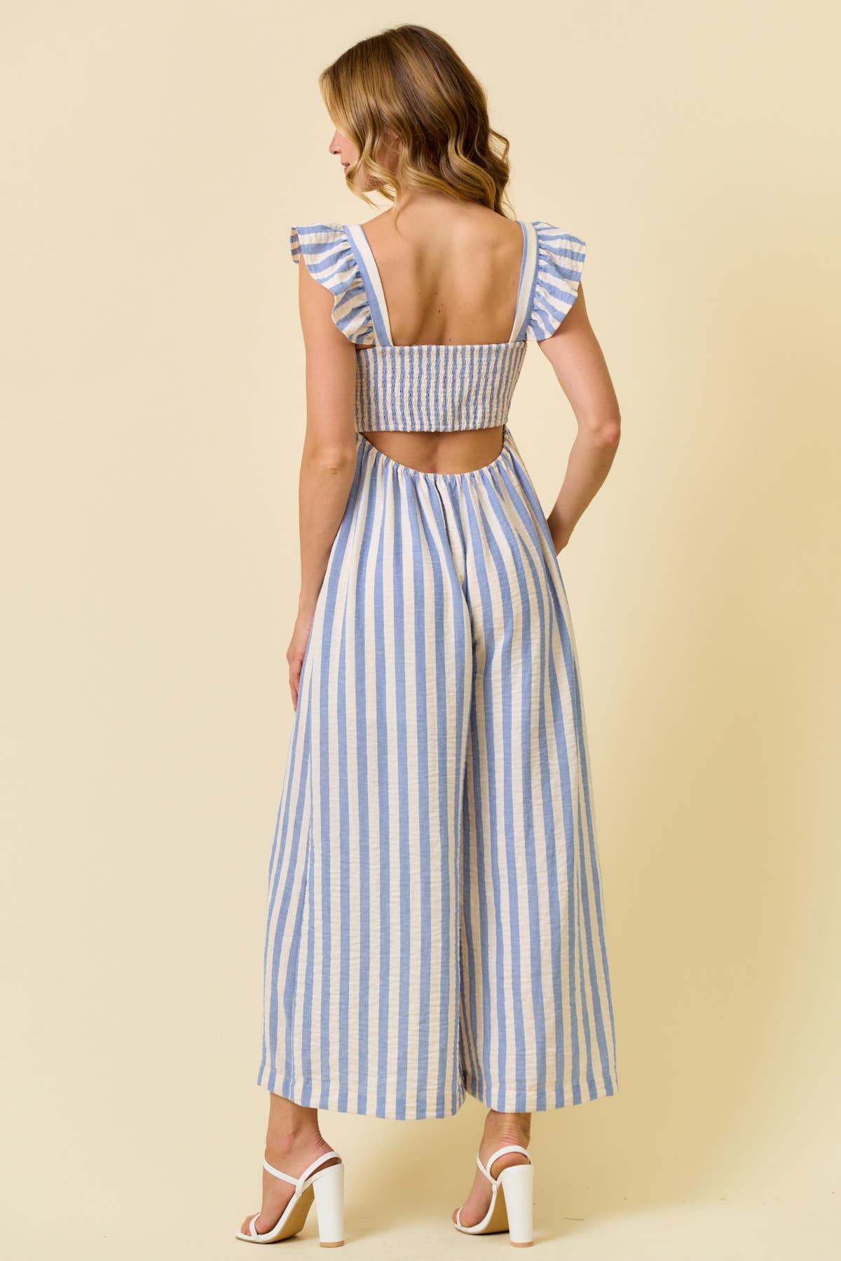 STRIPE COTTON GAUZE WIDE LEG CULOTTE JUMPSUIT - 28215R - The Girl on Ivy