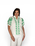 Eliana THML Embroidered Smocked Neck Puff Top - The Girl on Ivy