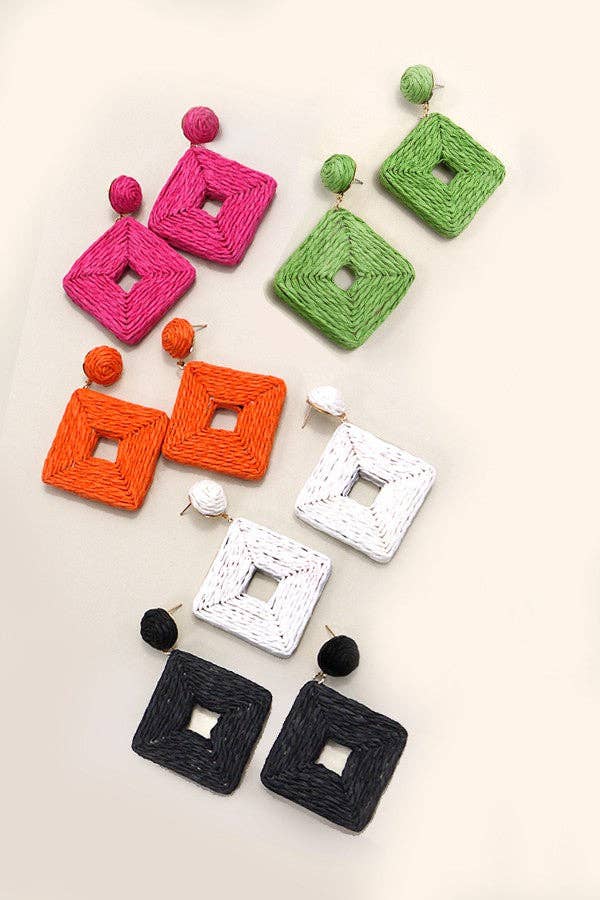RAFFIA SQUARE DROP EARRINGS | 10E3021030 - The Girl on Ivy