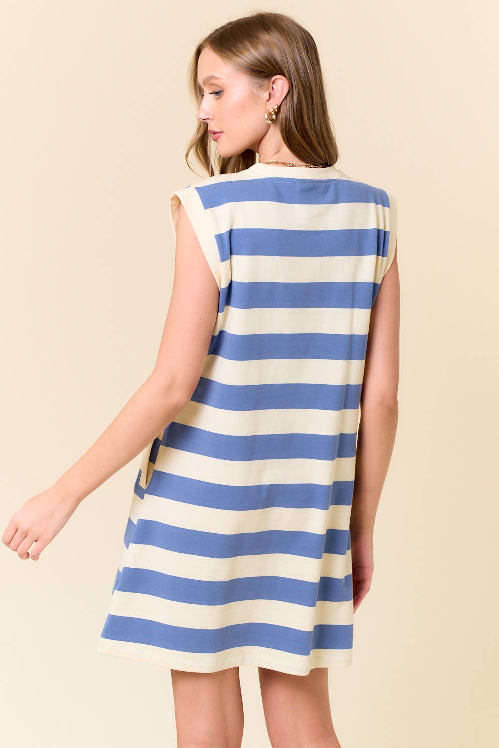 RUGBY STRIPED FRENCH TERRY CAP SLEEVE MINI DRESS (2 color options) - The Girl on Ivy