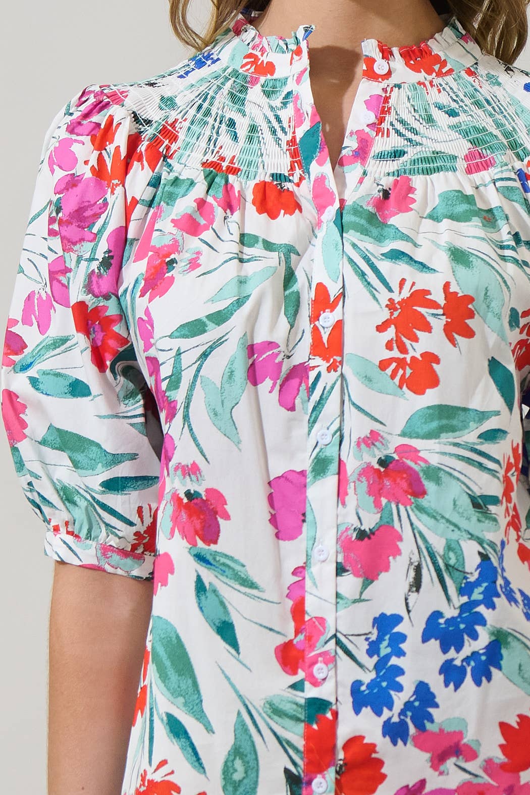 Kivia Blossom Smocked Mock Neck Top - The Girl on Ivy